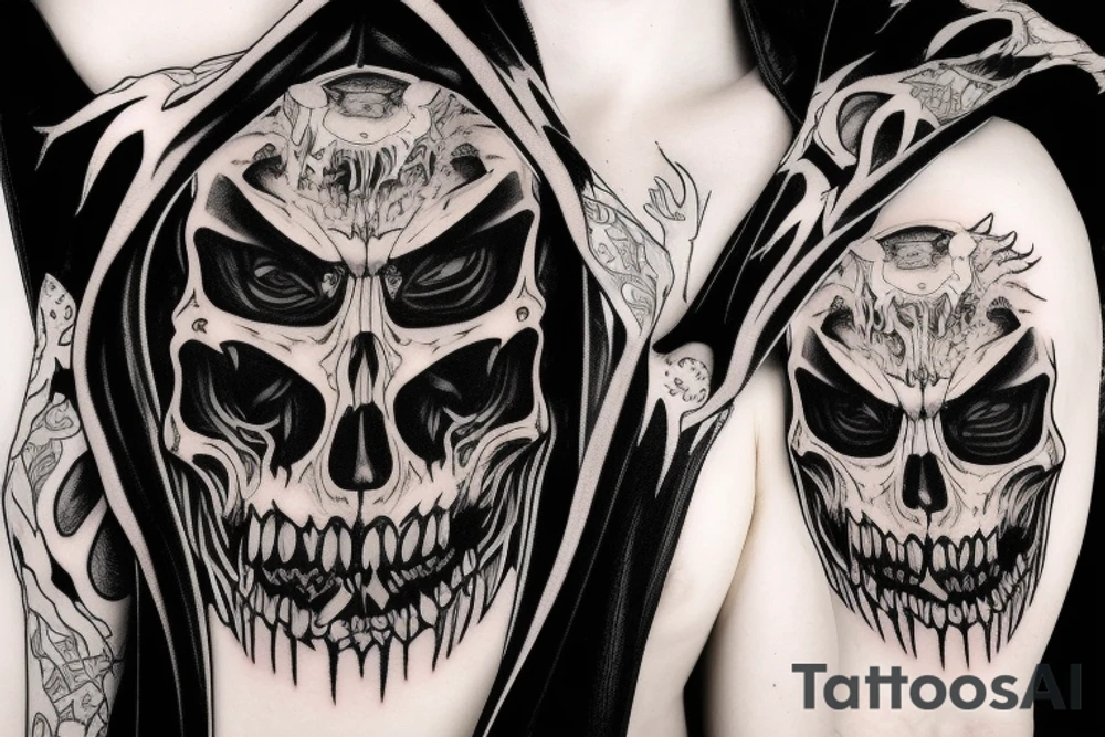 Grimreaper with fangs in a hood tattoo idea