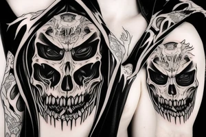 Grimreaper with fangs in a hood tattoo idea