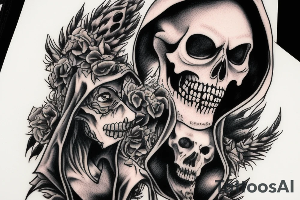 Grimreaper with canine in a hood tattoo idea