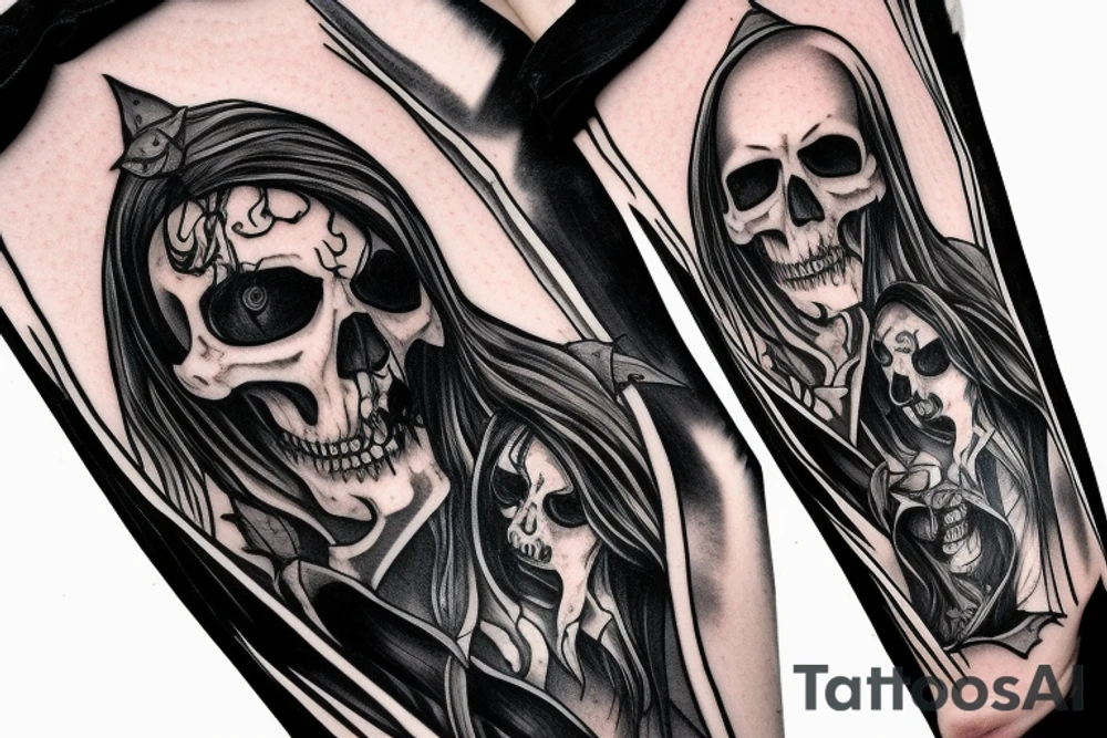 Grimreaper with canine in a hood tattoo idea