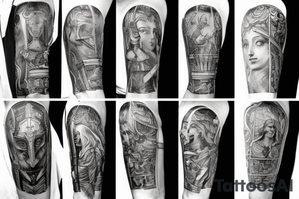 Statue of a knight with a cloak tattoo idea