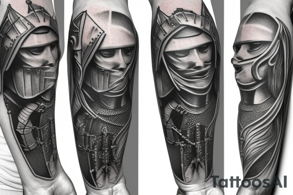 Statue of a knight with a cloak tattoo idea