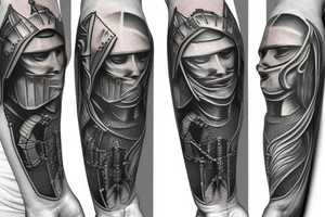 Statue of a knight with a cloak tattoo idea
