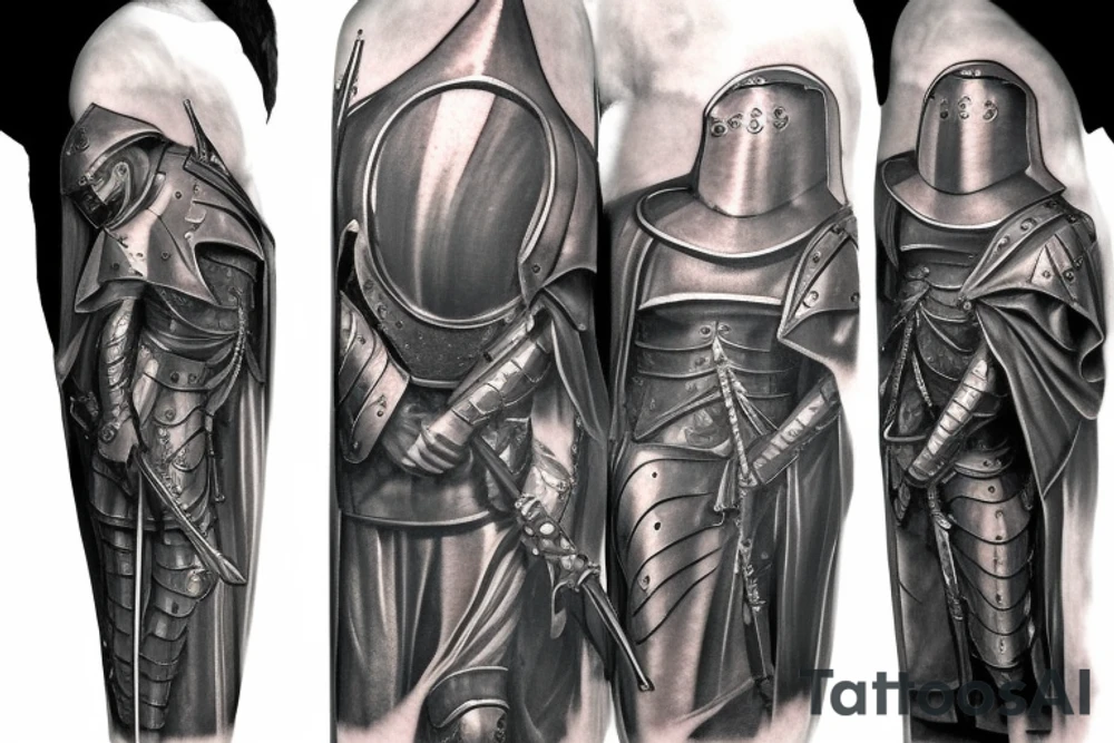 Statue of a knight with a cloak and hood tattoo idea