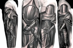 Statue of a knight with a cloak and hood tattoo idea