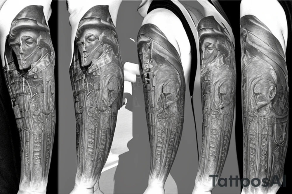 Statue of a knight with a cloak and hood tattoo idea