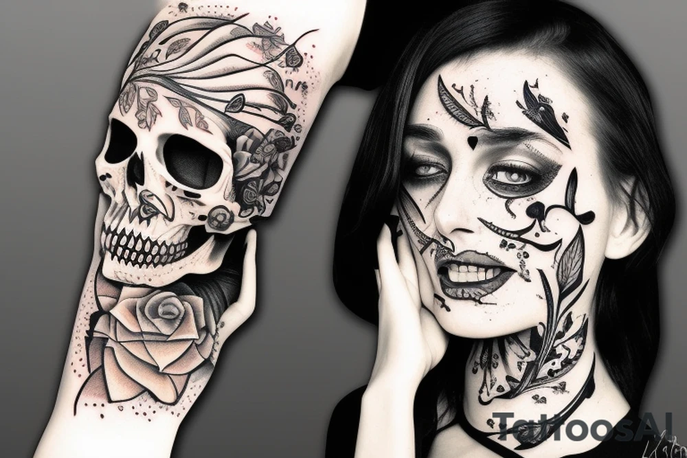 Life and death sharing the same face tattoo idea