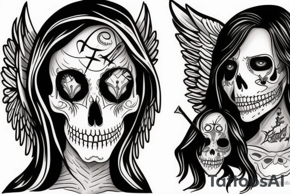 A Angel and a grimreaper sharing the same face tattoo idea A Angel and a grimreaper sharing the same face tattoo idea