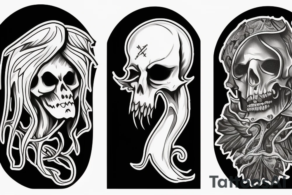 A Angel and a grimreaper sharing the same face. The Reaper on the right side and the angel on the leaft tattoo idea