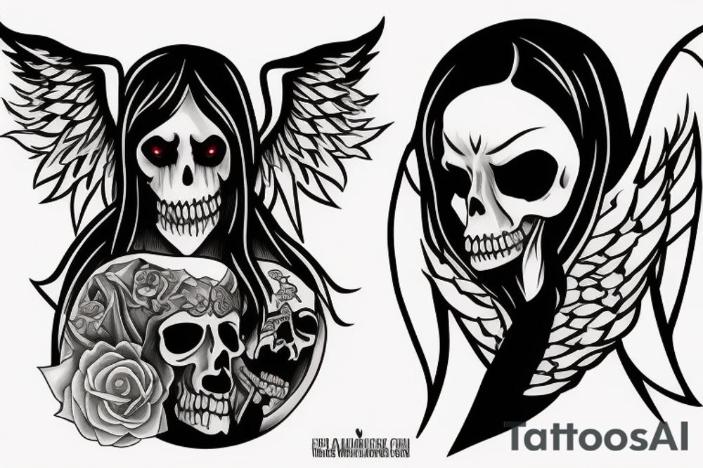A Angel and a grimreaper sharing the same face. The Reaper on the right side and the angel on the leaft tattoo idea