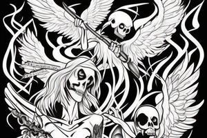 A Angel and a grimreaper sharing the same face. The Reaper on the right side and the angel on the left tattoo idea