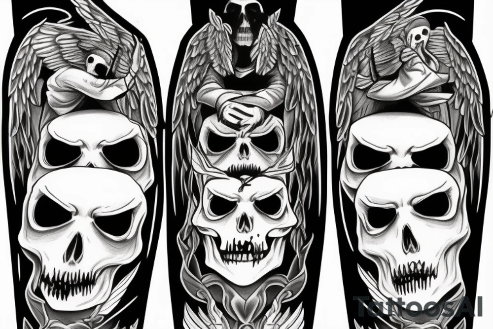 A Angel and a grimreaper sharing the same face. The Reaper on the right side and the angel on the left tattoo idea