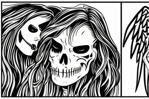 A Angel and a grimreaper sharing the same face. The Reaper on the right side of the face and the angel on the left side of the face tattoo idea