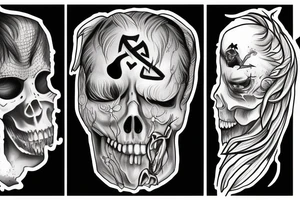 A Angel and a Reaper sharing a face. The angel on the left side of the face and the Reaper on the right. The face is devided by a Rune text tattoo idea
