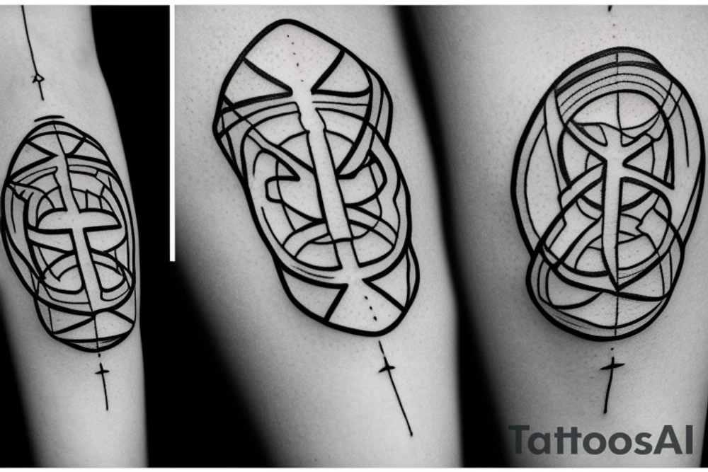 A face Divided in two from top to bottom with a Rune text in a straight line. tattoo idea