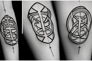 A face Divided in two from top to bottom with a Rune text in a straight line. tattoo idea