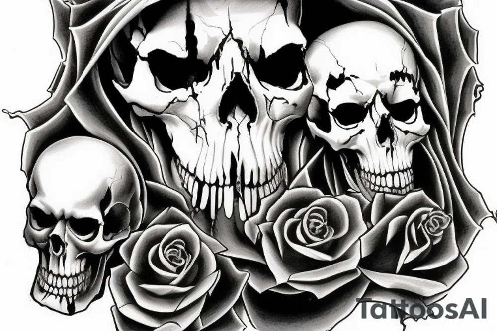 Grimreaper, split the skull perfect in the midle tattoo idea