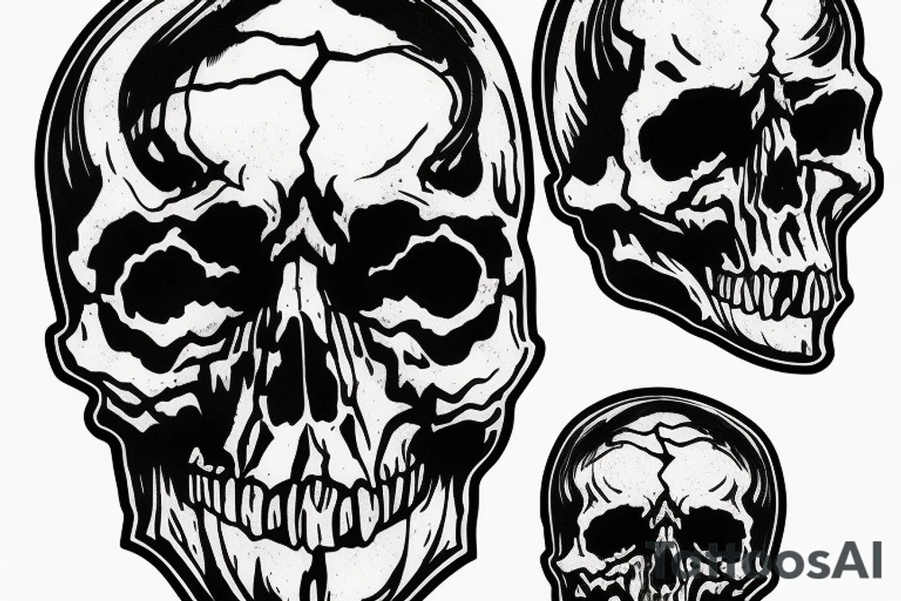 Grimreaper, split the skull perfect in the midle from forehead to chin tattoo idea