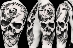 Grimreaper, split the skull perfect in the midle from forehead to chin tattoo idea