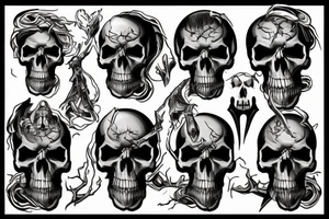 Grimreaper, split the skull perfect in the middle from forehead to chin tattoo idea