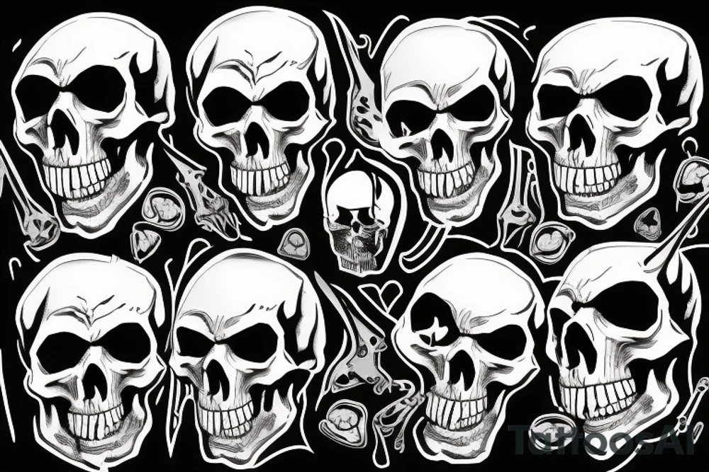 Grimreaper, split the skull perfect in the middle from forehead to chin tattoo idea