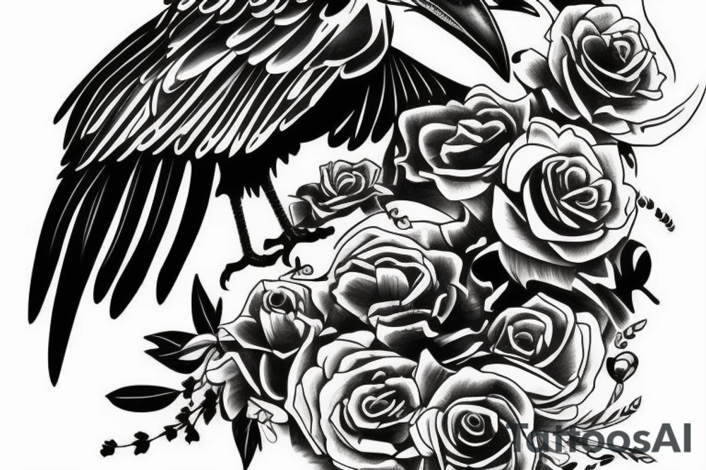 crow on standing on a human skull tattoo idea