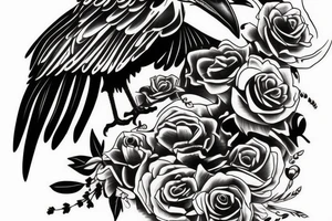 crow on standing on a human skull tattoo idea