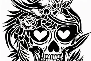 crow on standing on a human skull tattoo idea