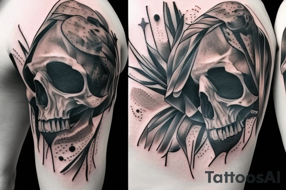 crow on standing on a human skull tattoo idea