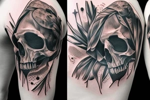 crow on standing on a human skull tattoo idea