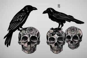 crow on standing on a human skull tattoo idea