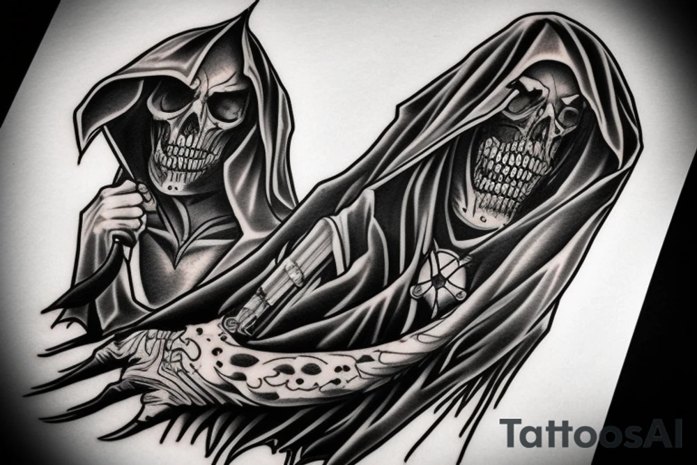 Grimreaper with a hood. Huge canine tattoo idea