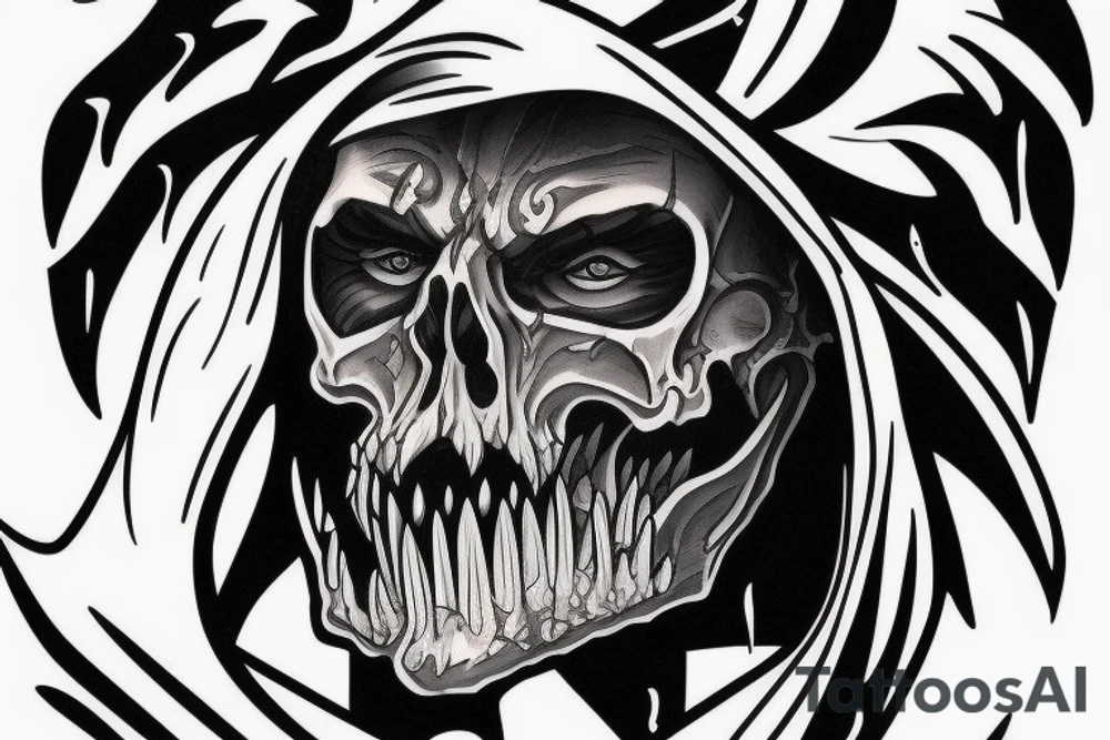 Grimreaper with a hood. Sharp canine tattoo idea
