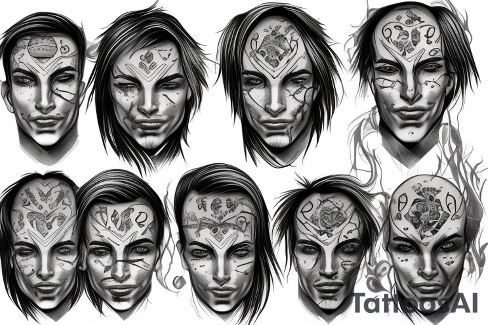 A male face that should represent both birth and death tattoo idea