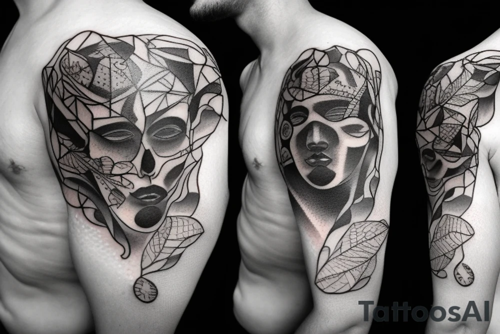 A male face that should represent both birth and death tattoo idea