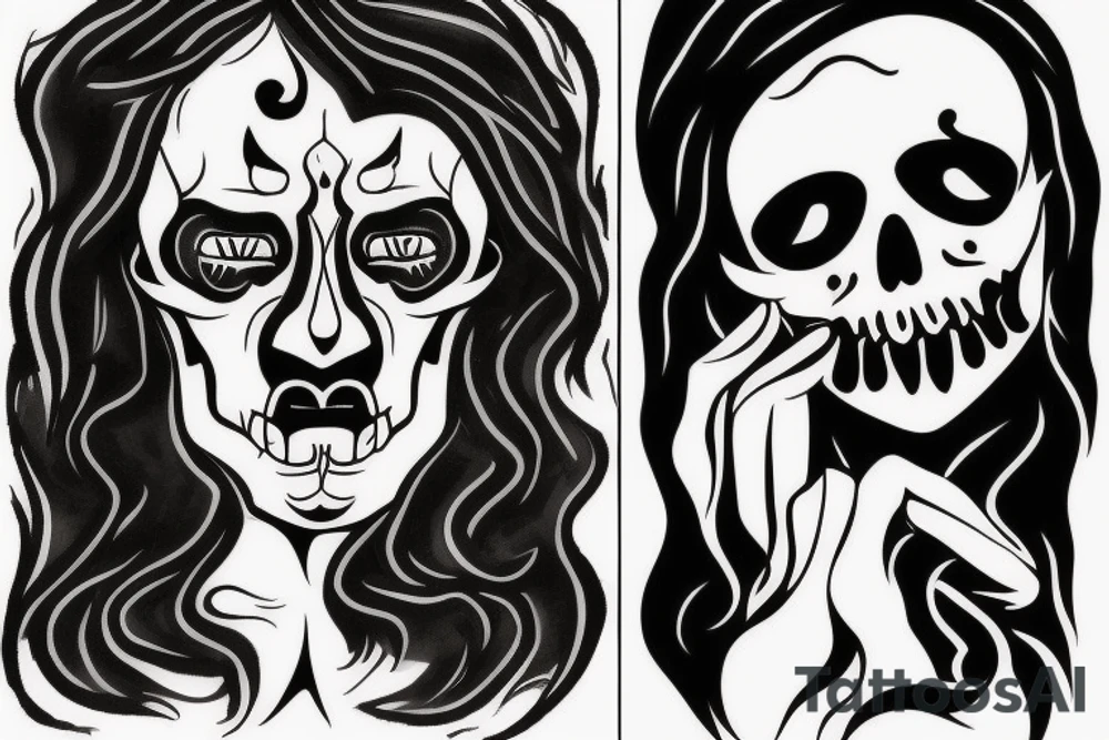 A male face that should represent both birth and death. The left side of the face should represent birth and the right side should represent death tattoo idea