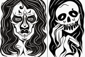 A male face that should represent both birth and death. The left side of the face should represent birth and the right side should represent death tattoo idea