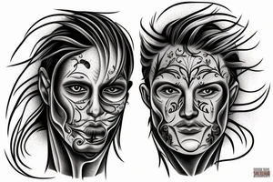 A male face that should represent both birth and death. The left side of the face should represent birth and the right side should represent death tattoo idea