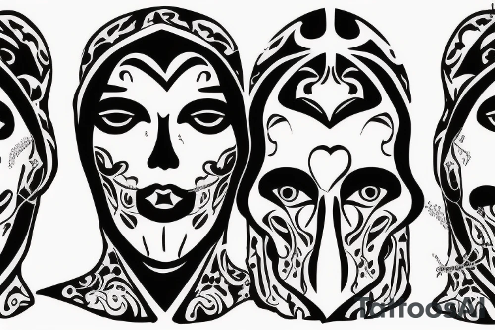 A male face that should represent both birth and death. The left side of the face should represent birth and the right side should represent death. The face should be Partly covered by a hood tattoo idea