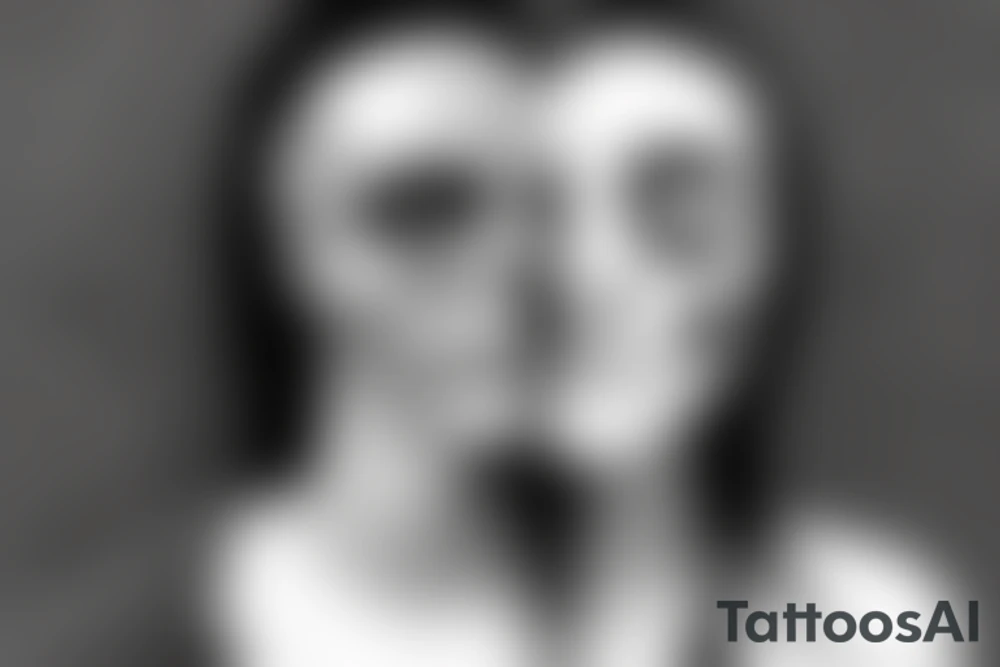 A male face that should represent both birth and death. The left side of the face should represent birth and the right side should represent death. The face should be Partly covered by a hood tattoo idea