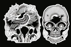 crow standing on a human skull tattoo idea