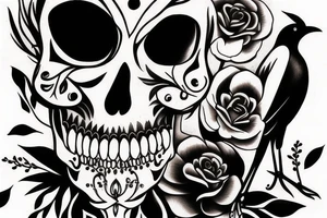 crow standing on a skull tattoo idea