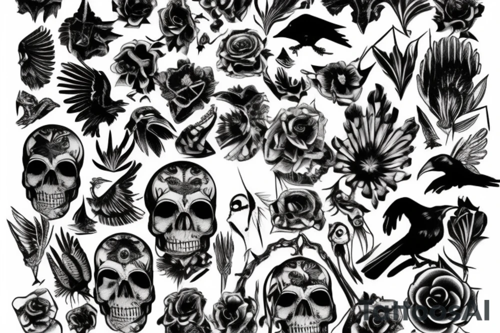 crow standing on a skull tattoo idea
