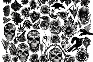 crow standing on a skull tattoo idea