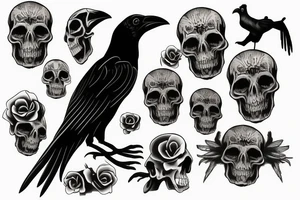 Crow standing on a skull tattoo idea