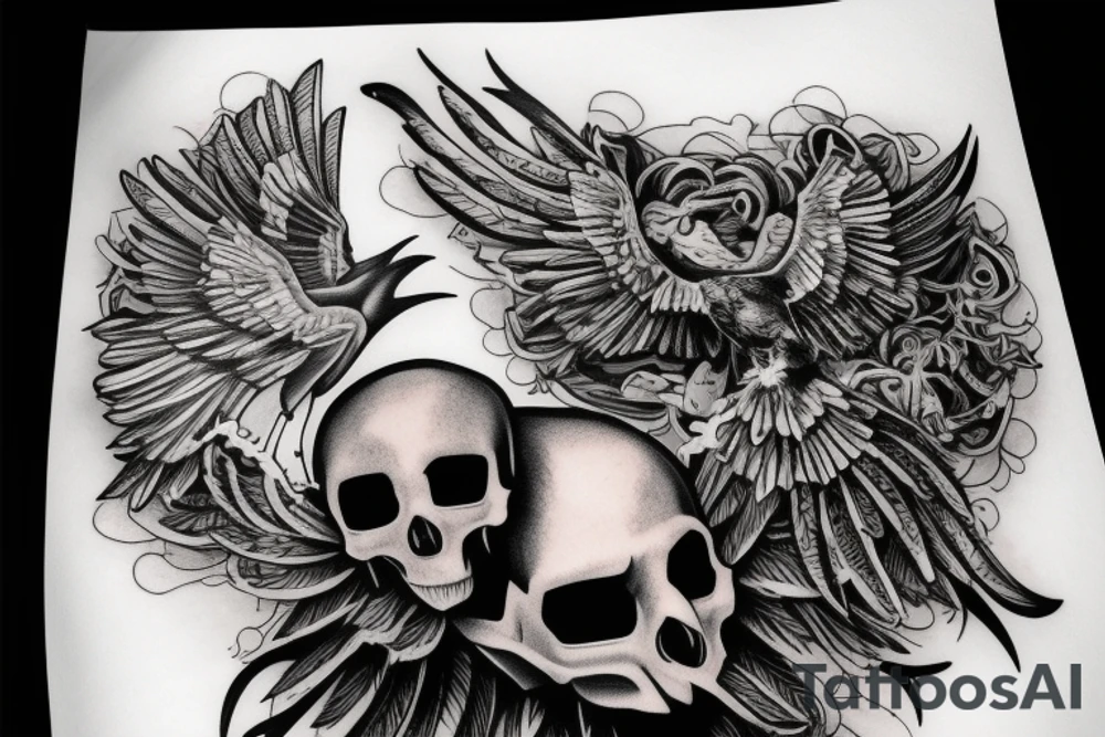 Crow standing on a skull tattoo idea