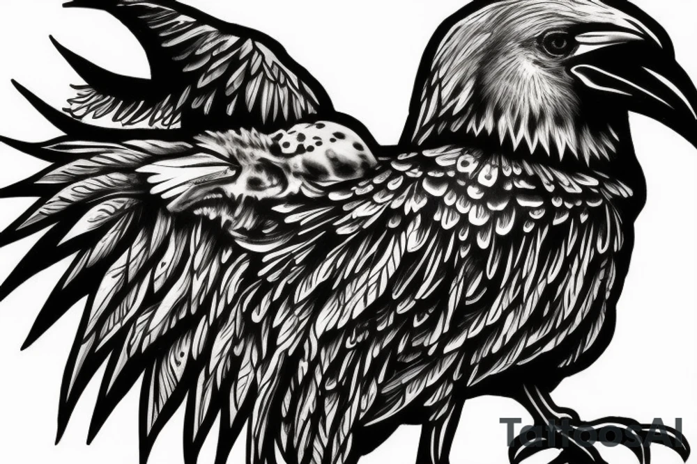 crow standing on skull tattoo idea