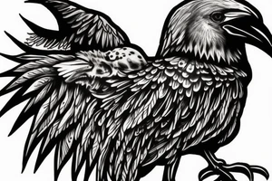 crow standing on skull tattoo idea