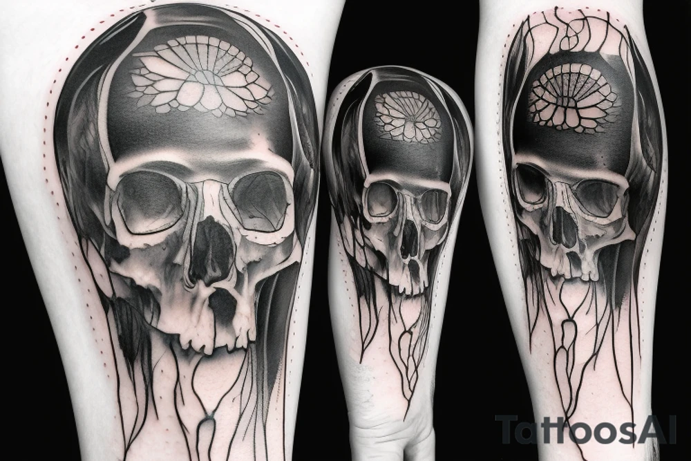crow standing on skull tattoo idea