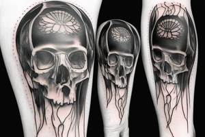crow standing on skull tattoo idea